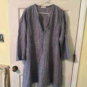CP Shades mottled navy Bohemian-style linen tunic/mini-dress L